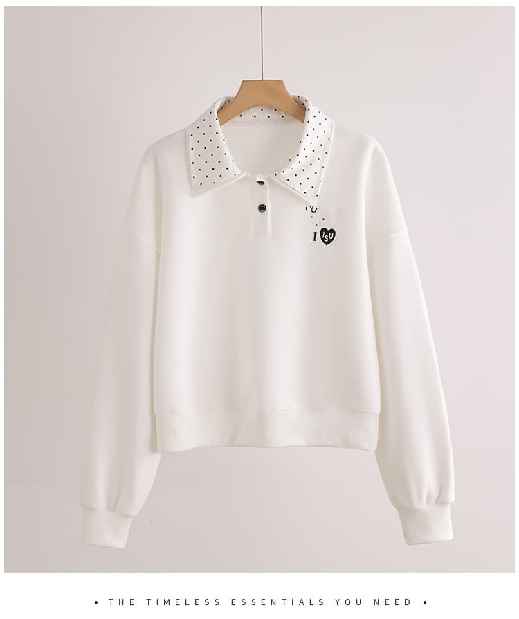 실사 도트 무늬 이중층 POLO 칼라 후드티 여성 닥스 훈트 자수 루즈핏 한 부서 학원 스타일 연령 감소 긴팔 맨위 상세 이미지 16