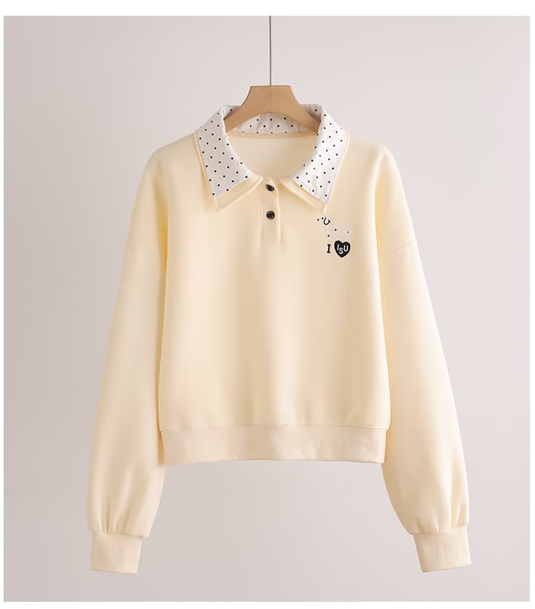 실사 도트 무늬 이중층 POLO 칼라 후드티 여성 닥스 훈트 자수 루즈핏 한 부서 학원 스타일 연령 감소 긴팔 맨위 상세 이미지 19