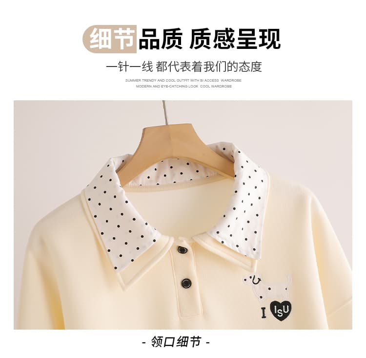 실사 도트 무늬 이중층 POLO 칼라 후드티 여성 닥스 훈트 자수 루즈핏 한 부서 학원 스타일 연령 감소 긴팔 맨위 상세 이미지 21