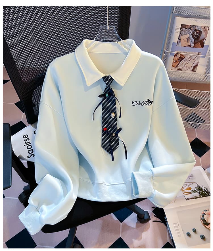 실사 한 부서 스트라이프 넥타이 polo 후드티 레트로 마 회색 루즈핏 느긋한 학생 다용도 가을 긴 소매 셔츠 상세 이미지 22