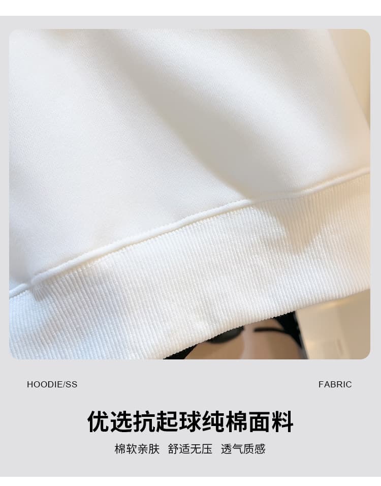 실사 배색 POLO 칼라 후드티 여성 귀여운 만화 자수 루즈핏 느긋한 바람 학생 긴팔 풀오버 맨위 상세 이미지 6