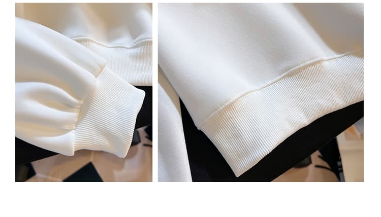 실사 배색 POLO 칼라 후드티 여성 귀여운 만화 자수 루즈핏 느긋한 바람 학생 긴팔 풀오버 맨위 상세 이미지 9