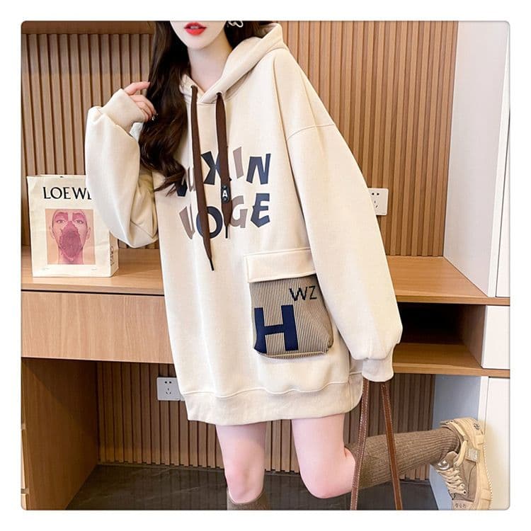 흔들어서 톤 품질 순수한 Mianhua 면 복잡한 우유 실크 이후 패키지 칼라 얇은 스타일 루즈핏 주머니 후드티 상세 이미지 4