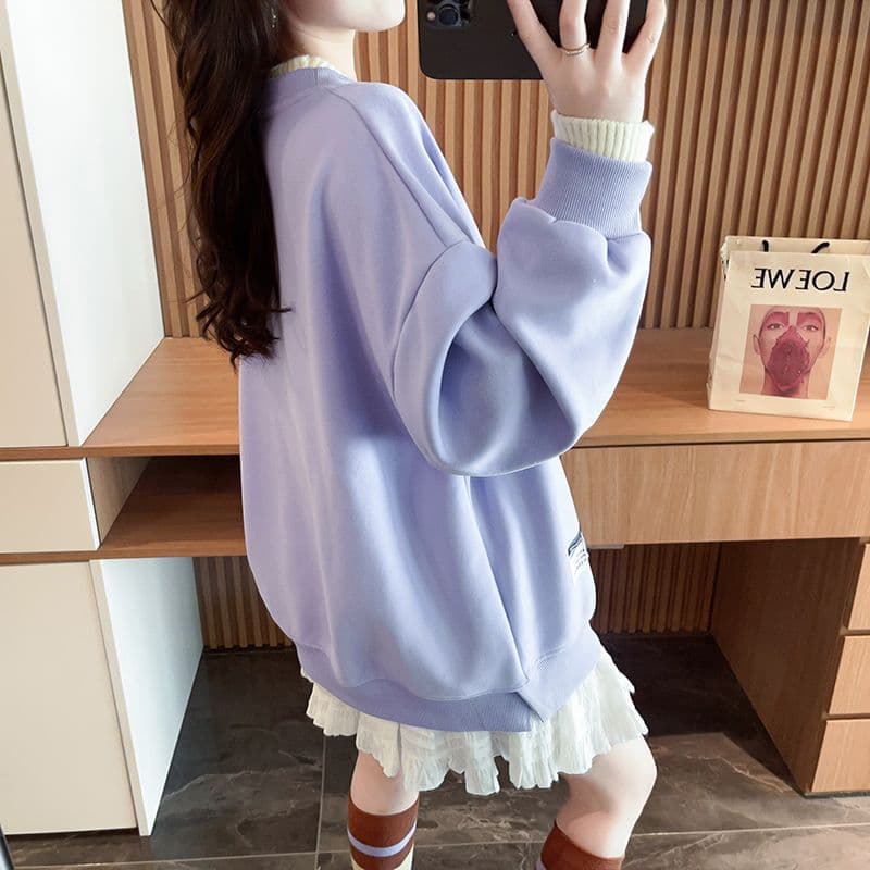 실사 정가 순수한 Mianhua 면 복합 우유 실크 이후 패키지 칼라 양모 패치워크 패션 후드티 상세 이미지 2