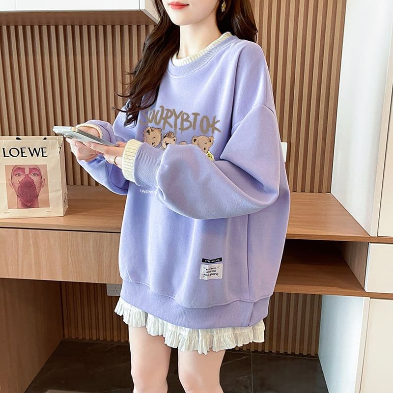 실사 정가 순수한 Mianhua 면 복합 우유 실크 이후 패키지 칼라 양모 패치워크 패션 후드티 상세 이미지 6