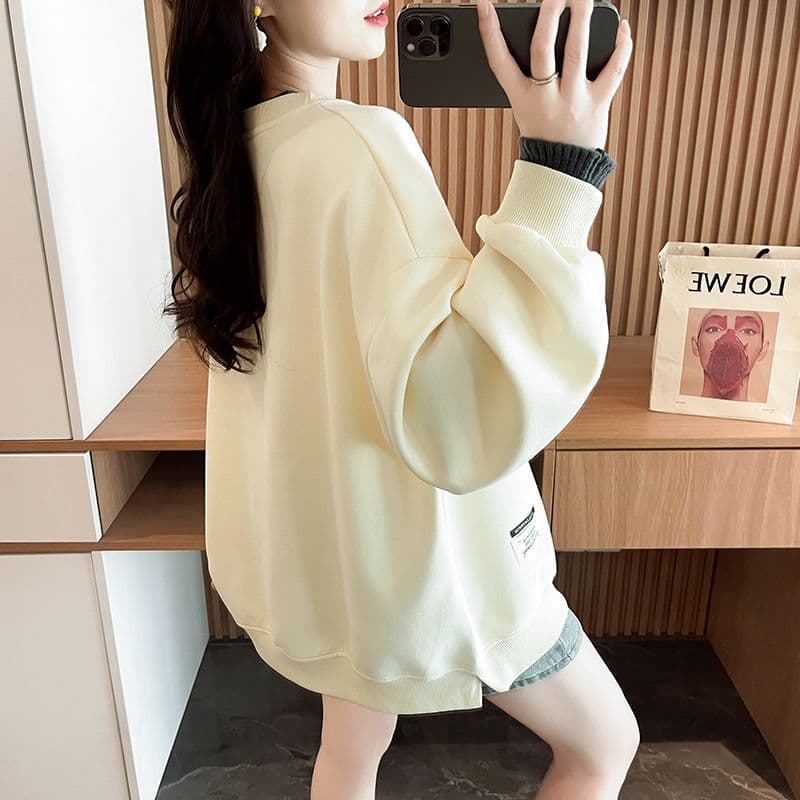 실사 정가 순수한 Mianhua 면 복합 우유 실크 이후 패키지 칼라 양모 패치워크 패션 후드티 상세 이미지 2