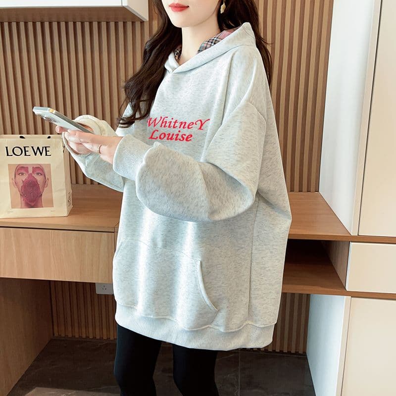 실사 정가 순수한 Mianhua 면 복잡한 우유 실크 이후 패키지 칼라 후드 주머니 체크무늬 후드티 재킷 상세 이미지 13