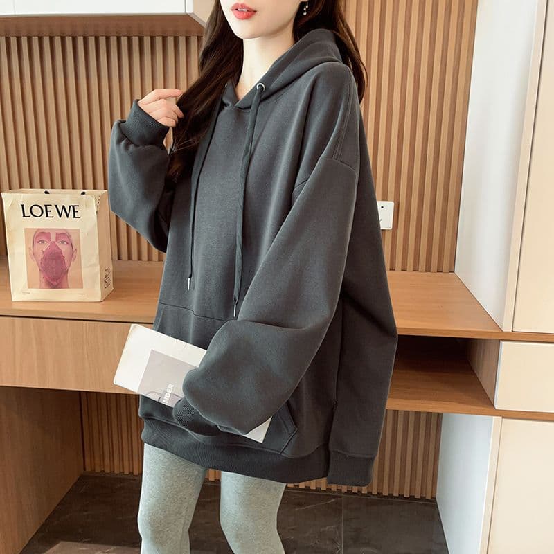 실사 정가 순수한 Mianhua 면 복잡한 우유 실크 이후 패키지 칼라 후드 트임 주머니 후드티 재킷 상세 이미지 7