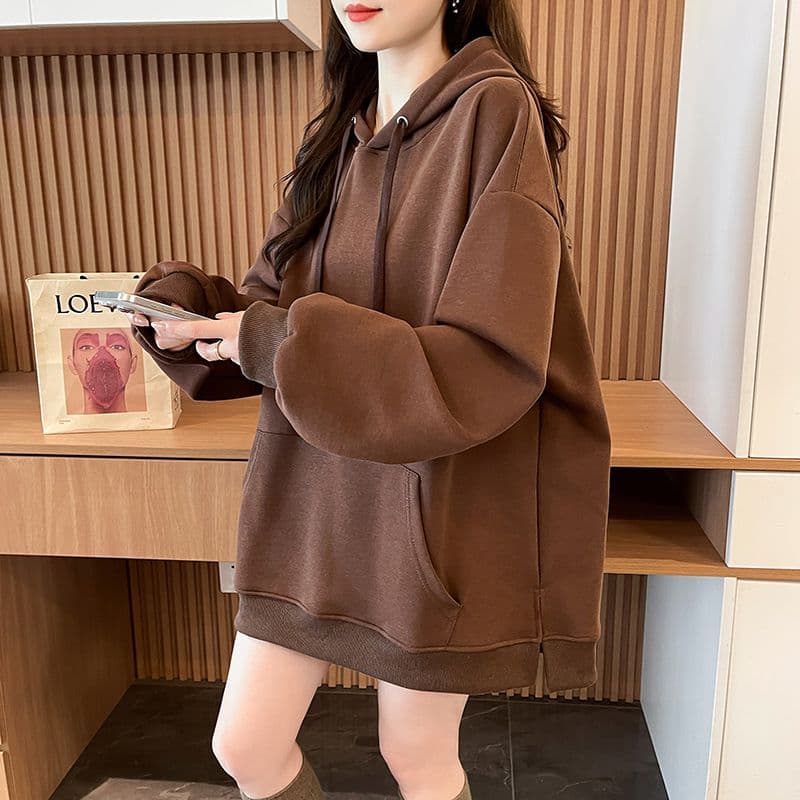 실사 정가 순수한 Mianhua 면 복잡한 우유 실크 이후 패키지 칼라 후드 트임 주머니 후드티 재킷 상세 이미지 21