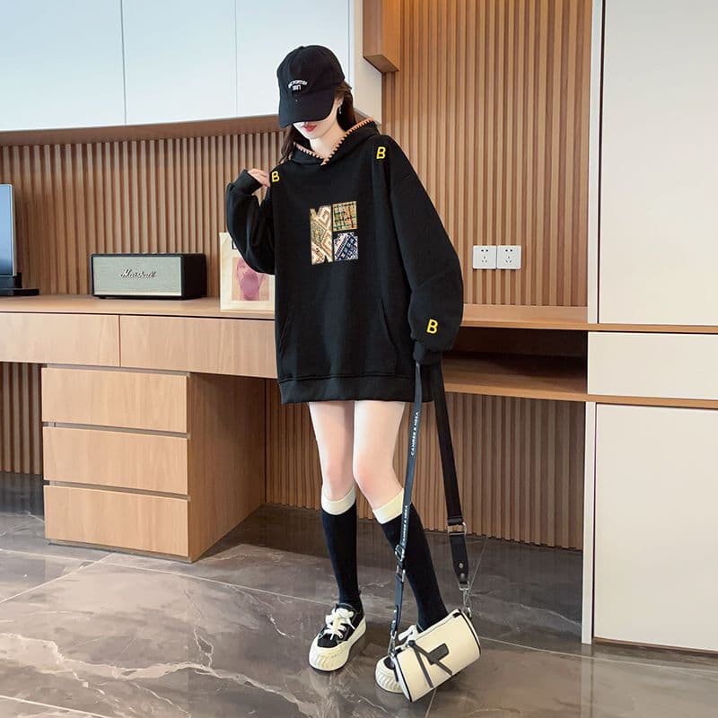 실사 정가 순수한 Mianhua 면 복잡한 우유 실크 이후 패키지 칼라 후드 주머니 자수 후드티 재킷 상세 이미지 7