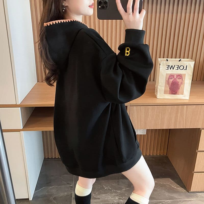실사 정가 순수한 Mianhua 면 복잡한 우유 실크 이후 패키지 칼라 후드 주머니 자수 후드티 재킷 상세 이미지 8
