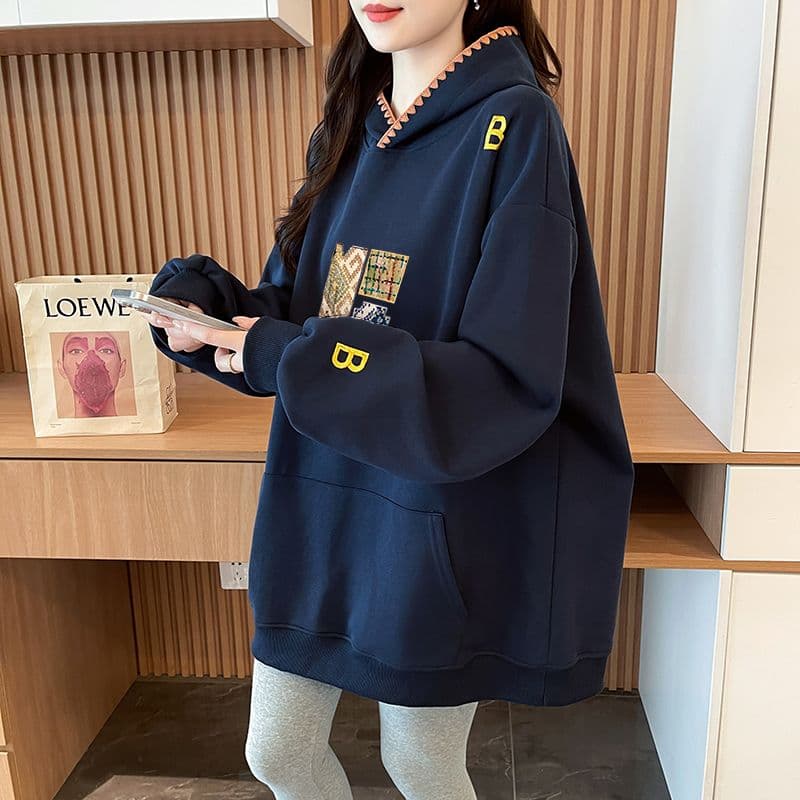 실사 정가 순수한 Mianhua 면 복잡한 우유 실크 이후 패키지 칼라 후드 주머니 자수 후드티 재킷 상세 이미지 11