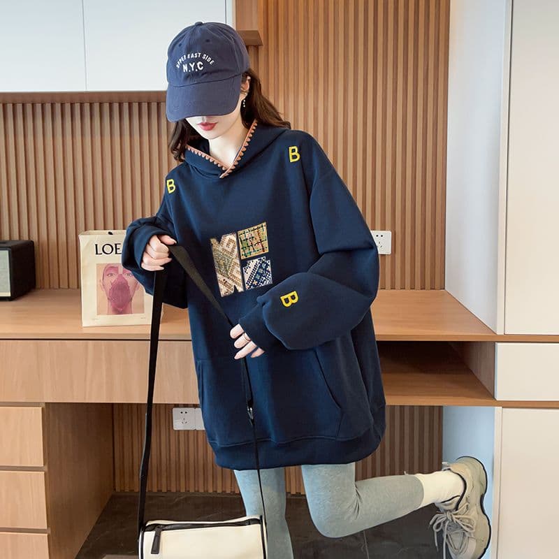 실사 정가 순수한 Mianhua 면 복잡한 우유 실크 이후 패키지 칼라 후드 주머니 자수 후드티 재킷 상세 이미지 13