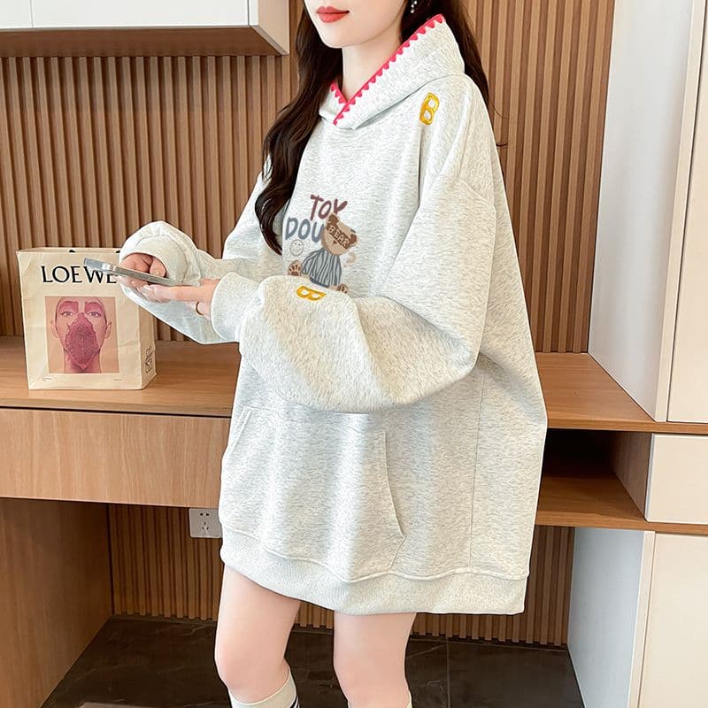 실사 정가 순수한 Mianhua 면 복잡한 우유 실크 이후 패키지 칼라 후드 주머니 자수 후드티 재킷 이미지 4