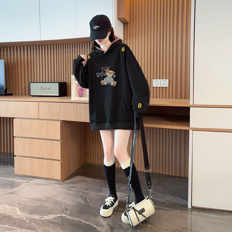 실사 정가 순수한 Mianhua 면 복잡한 우유 실크 이후 패키지 칼라 후드 주머니 자수 후드티 재킷 상세 이미지 6