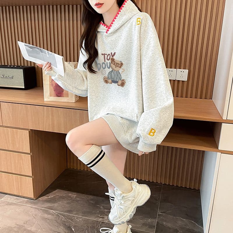 실사 정가 순수한 Mianhua 면 복잡한 우유 실크 이후 패키지 칼라 후드 주머니 자수 후드티 재킷 상세 이미지 15