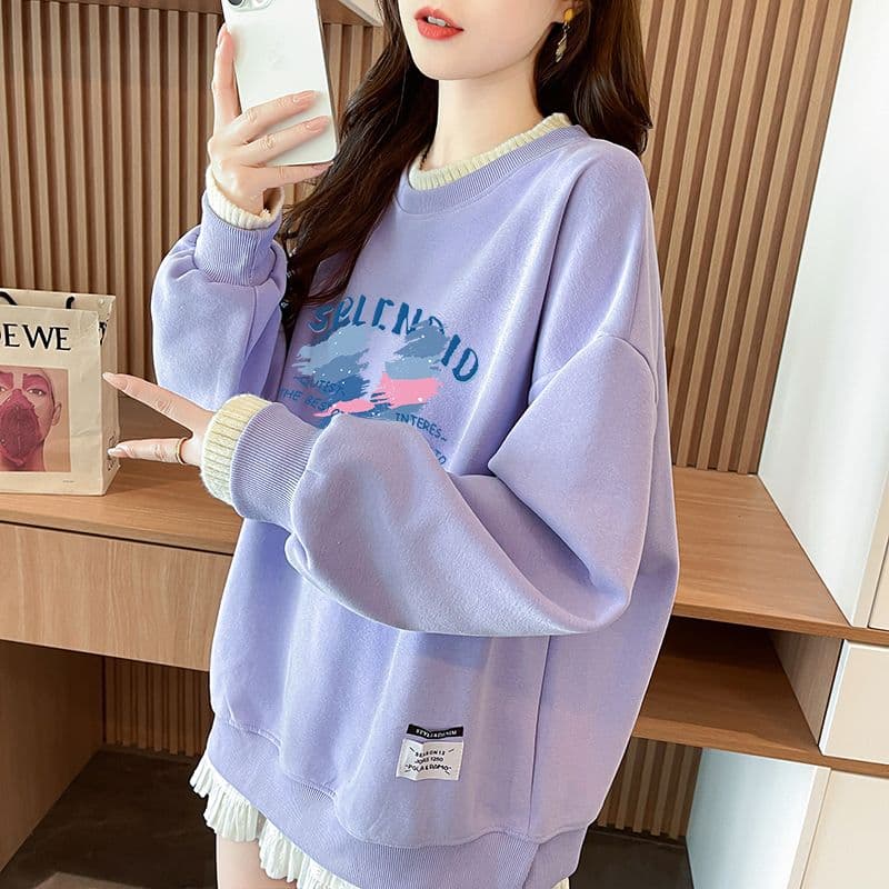 실사 정가 순수한 Mianhua 면 복합 우유 실크 이후 패키지 칼라 양모 패치워크 패션 후드티 상세 이미지 14