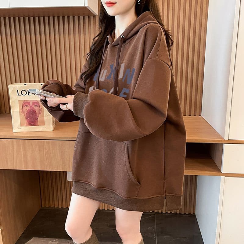 실사 정가 순수한 Mianhua 면 복잡한 우유 실크 이후 패키지 칼라 후드 트임 주머니 후드티 재킷 이미지 3