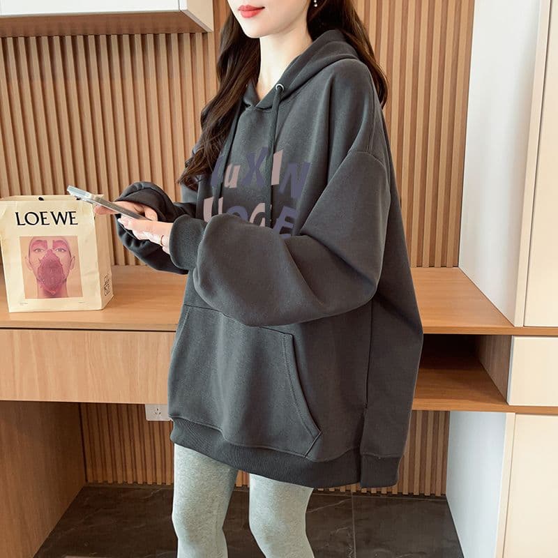 실사 정가 순수한 Mianhua 면 복잡한 우유 실크 이후 패키지 칼라 후드 트임 주머니 후드티 재킷 이미지 5