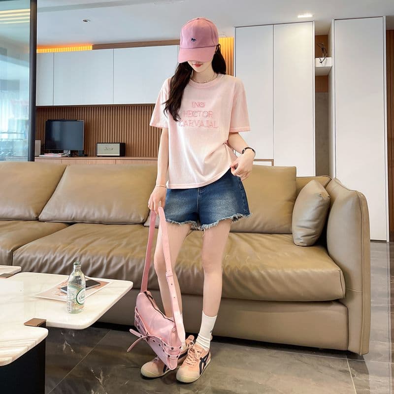 실사 얼음 센스 눈꽃 면 사탕 색상 반팔 셔츠 여성 여름 드레스 반팔 얇은 스타일 비즈 박기 루즈핏 작은 키 맨위 상세 이미지 13