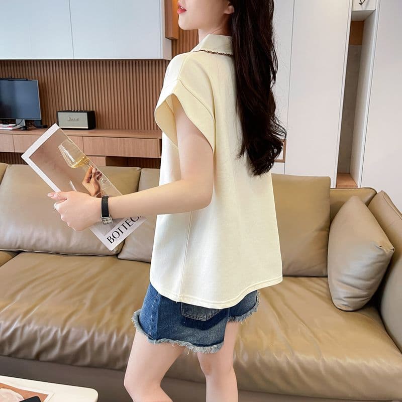 실사 180g 남자 바 면 Feifei 소매 티셔츠 여성 여름 드레스 반팔 얇은 스타일 POLO 칼라 루즈핏 작은 키 맨위 이미지 4