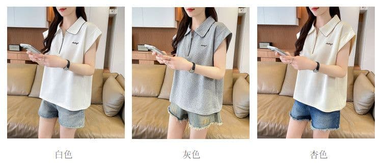 실사 180g 남자 바 면 Feifei 소매 티셔츠 여성 여름 드레스 반팔 얇은 스타일 POLO 칼라 루즈핏 작은 키 맨위 상세 이미지 4