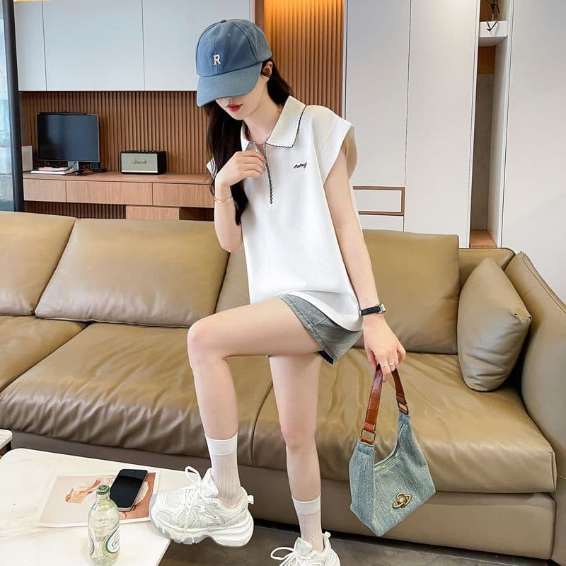 실사 180g 남자 바 면 Feifei 소매 티셔츠 여성 여름 드레스 반팔 얇은 스타일 POLO 칼라 루즈핏 작은 키 맨위 상세 이미지 6