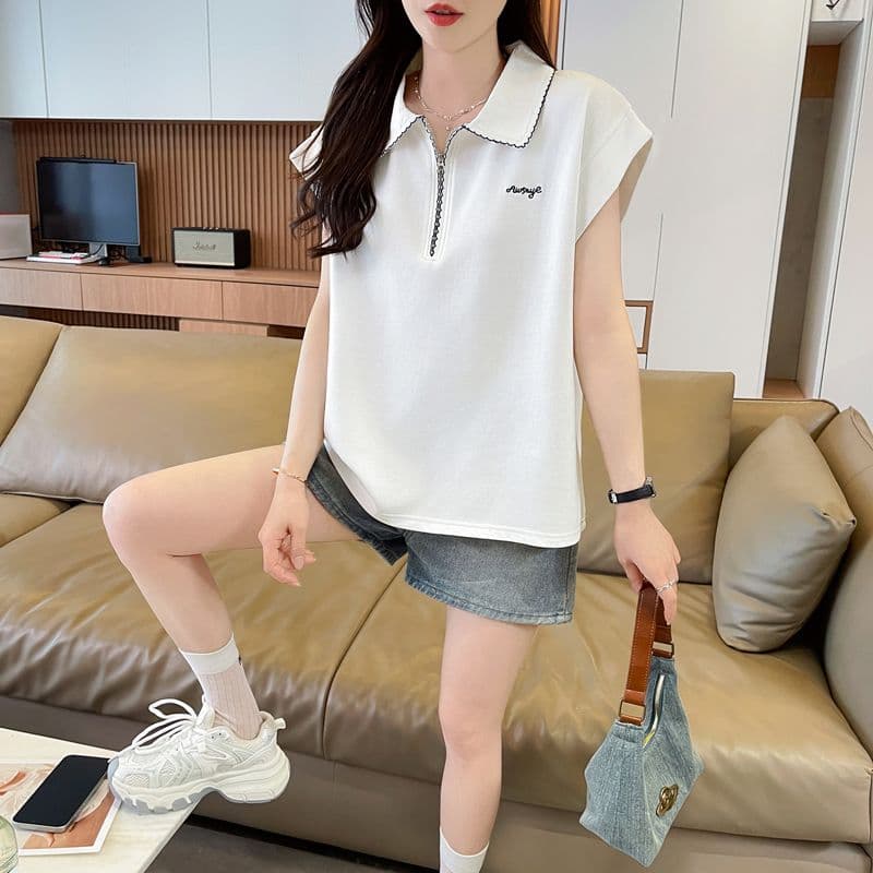 실사 180g 남자 바 면 Feifei 소매 티셔츠 여성 여름 드레스 반팔 얇은 스타일 POLO 칼라 루즈핏 작은 키 맨위 상세 이미지 7