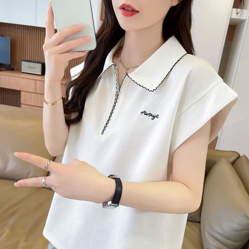 실사 180g 남자 바 면 Feifei 소매 티셔츠 여성 여름 드레스 반팔 얇은 스타일 POLO 칼라 루즈핏 작은 키 맨위 상세 이미지 10