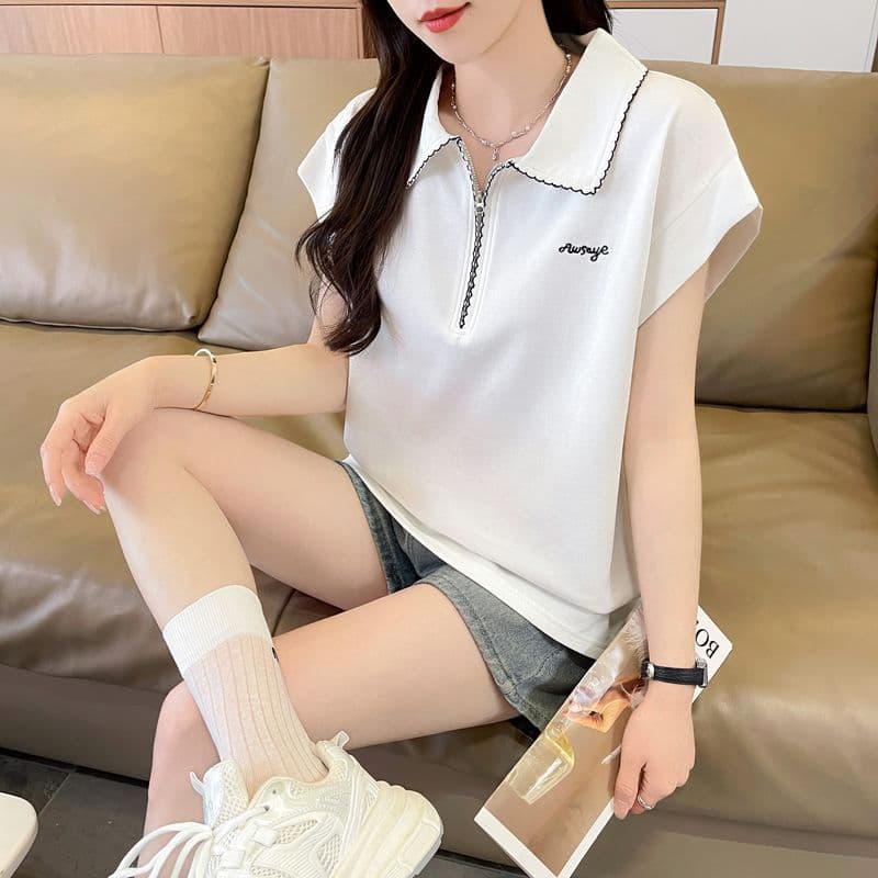 실사 180g 남자 바 면 Feifei 소매 티셔츠 여성 여름 드레스 반팔 얇은 스타일 POLO 칼라 루즈핏 작은 키 맨위 상세 이미지 12