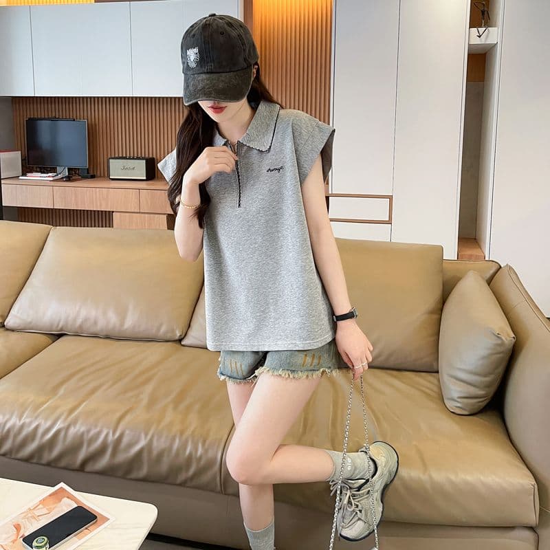 실사 180g 남자 바 면 Feifei 소매 티셔츠 여성 여름 드레스 반팔 얇은 스타일 POLO 칼라 루즈핏 작은 키 맨위 상세 이미지 14
