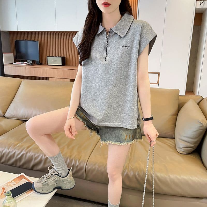 실사 180g 남자 바 면 Feifei 소매 티셔츠 여성 여름 드레스 반팔 얇은 스타일 POLO 칼라 루즈핏 작은 키 맨위 상세 이미지 15