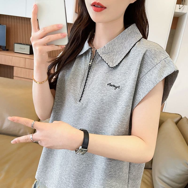 실사 180g 남자 바 면 Feifei 소매 티셔츠 여성 여름 드레스 반팔 얇은 스타일 POLO 칼라 루즈핏 작은 키 맨위 상세 이미지 17