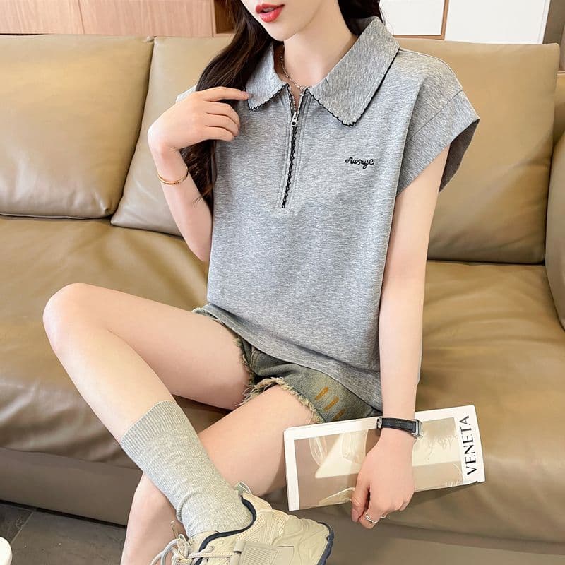 실사 180g 남자 바 면 Feifei 소매 티셔츠 여성 여름 드레스 반팔 얇은 스타일 POLO 칼라 루즈핏 작은 키 맨위 상세 이미지 20