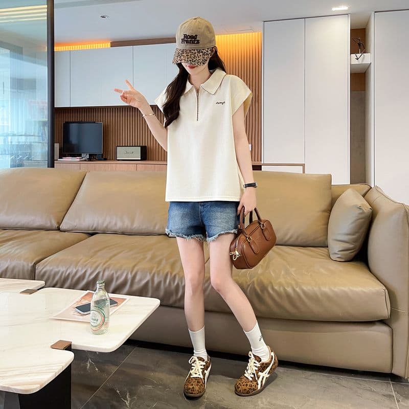 실사 180g 남자 바 면 Feifei 소매 티셔츠 여성 여름 드레스 반팔 얇은 스타일 POLO 칼라 루즈핏 작은 키 맨위 상세 이미지 21