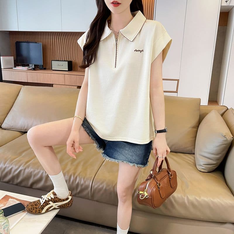 실사 180g 남자 바 면 Feifei 소매 티셔츠 여성 여름 드레스 반팔 얇은 스타일 POLO 칼라 루즈핏 작은 키 맨위 상세 이미지 23