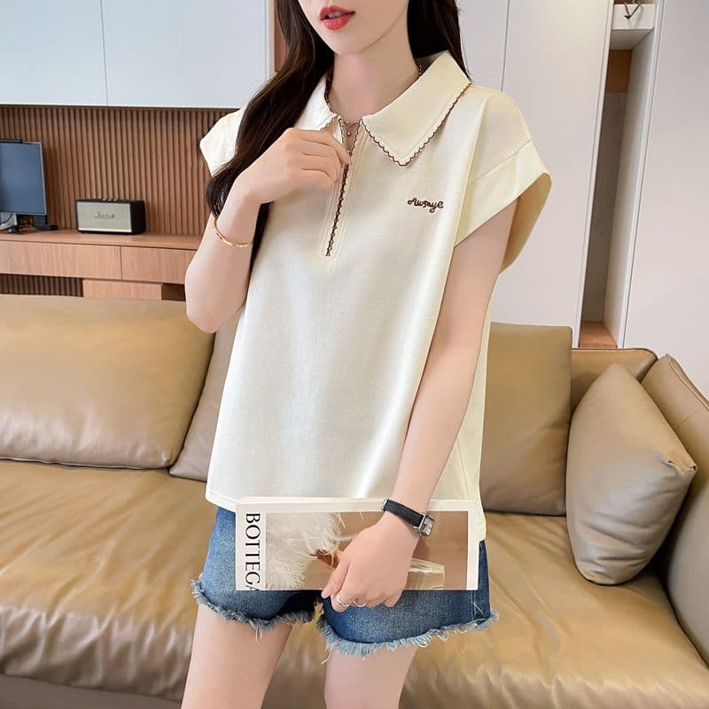 실사 180g 남자 바 면 Feifei 소매 티셔츠 여성 여름 드레스 반팔 얇은 스타일 POLO 칼라 루즈핏 작은 키 맨위 상세 이미지 24