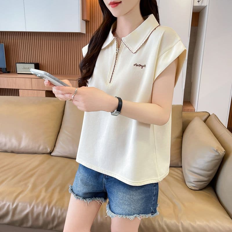 실사 180g 남자 바 면 Feifei 소매 티셔츠 여성 여름 드레스 반팔 얇은 스타일 POLO 칼라 루즈핏 작은 키 맨위 상세 이미지 25