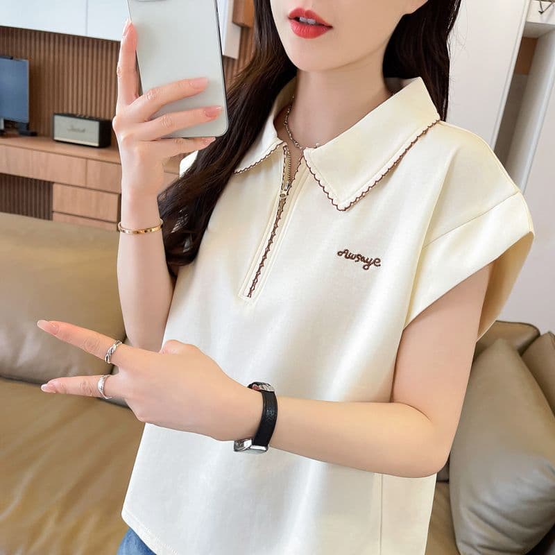 실사 180g 남자 바 면 Feifei 소매 티셔츠 여성 여름 드레스 반팔 얇은 스타일 POLO 칼라 루즈핏 작은 키 맨위 상세 이미지 26