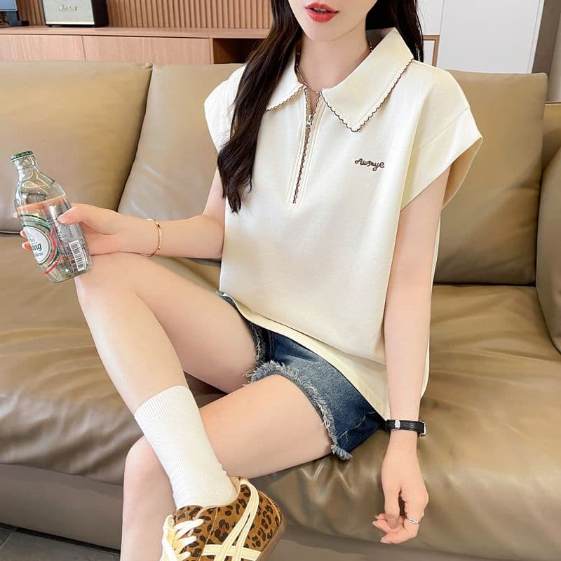 실사 180g 남자 바 면 Feifei 소매 티셔츠 여성 여름 드레스 반팔 얇은 스타일 POLO 칼라 루즈핏 작은 키 맨위 상세 이미지 28