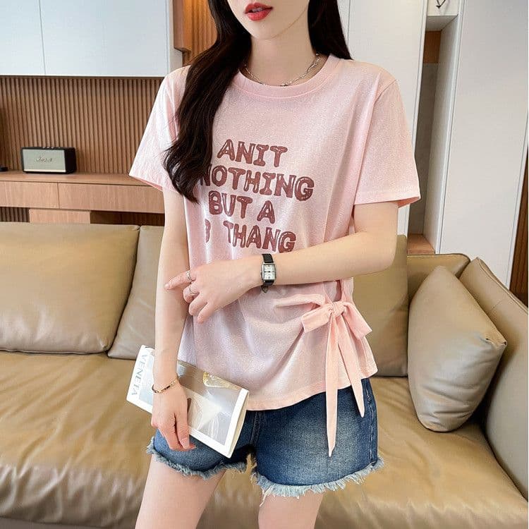 실사 얼음 센스 눈꽃 면 사탕 색상 반팔 셔츠 여성 여름 드레스 반팔 얇은 스타일 스트랩 루즈핏 작은 키 맨위 상세 이미지 1