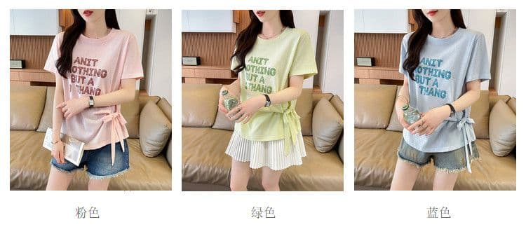 실사 얼음 센스 눈꽃 면 사탕 색상 반팔 셔츠 여성 여름 드레스 반팔 얇은 스타일 스트랩 루즈핏 작은 키 맨위 상세 이미지 4