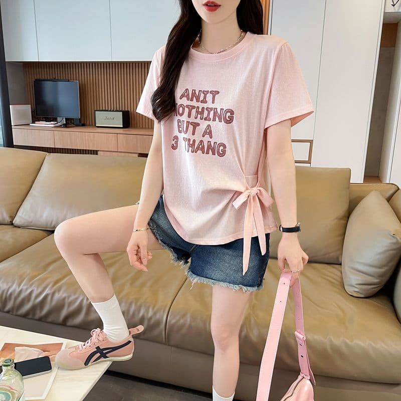 실사 얼음 센스 눈꽃 면 사탕 색상 반팔 셔츠 여성 여름 드레스 반팔 얇은 스타일 스트랩 루즈핏 작은 키 맨위 상세 이미지 7