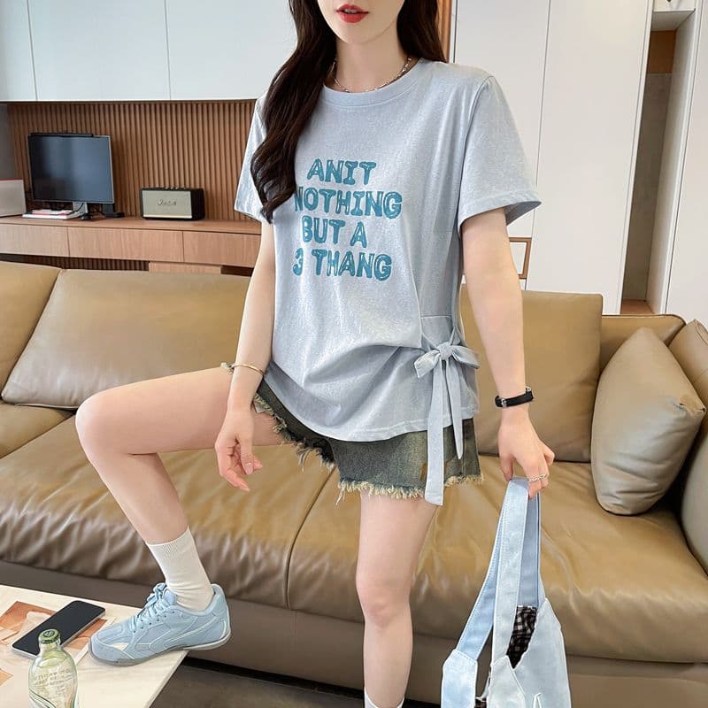 실사 얼음 센스 눈꽃 면 사탕 색상 반팔 셔츠 여성 여름 드레스 반팔 얇은 스타일 스트랩 루즈핏 작은 키 맨위 상세 이미지 15