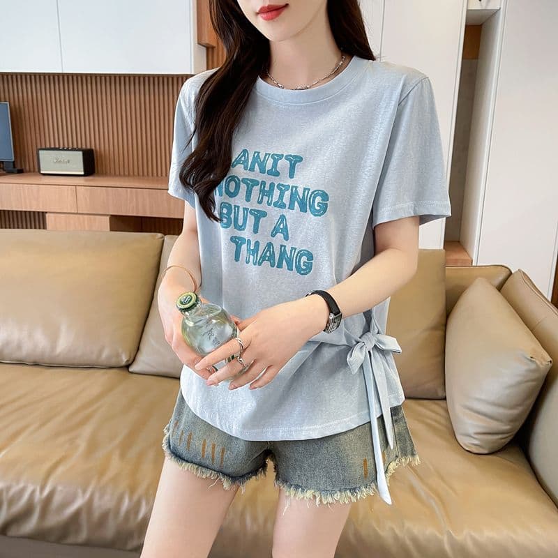 실사 얼음 센스 눈꽃 면 사탕 색상 반팔 셔츠 여성 여름 드레스 반팔 얇은 스타일 스트랩 루즈핏 작은 키 맨위 상세 이미지 16