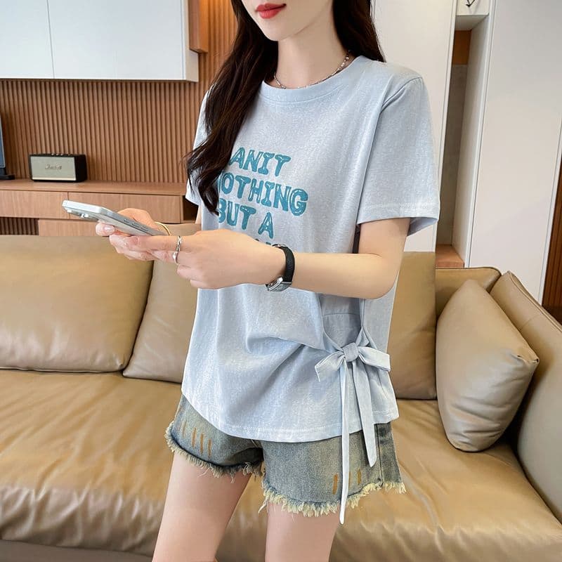 실사 얼음 센스 눈꽃 면 사탕 색상 반팔 셔츠 여성 여름 드레스 반팔 얇은 스타일 스트랩 루즈핏 작은 키 맨위 상세 이미지 17