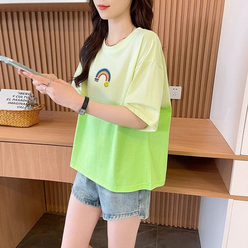 실사 정가 흔들어서 톤 품질 순면 이후 패키지 칼라 루즈핏 쇼트 스타일 패션 패치워크 색상 홀치기 염색 맨위