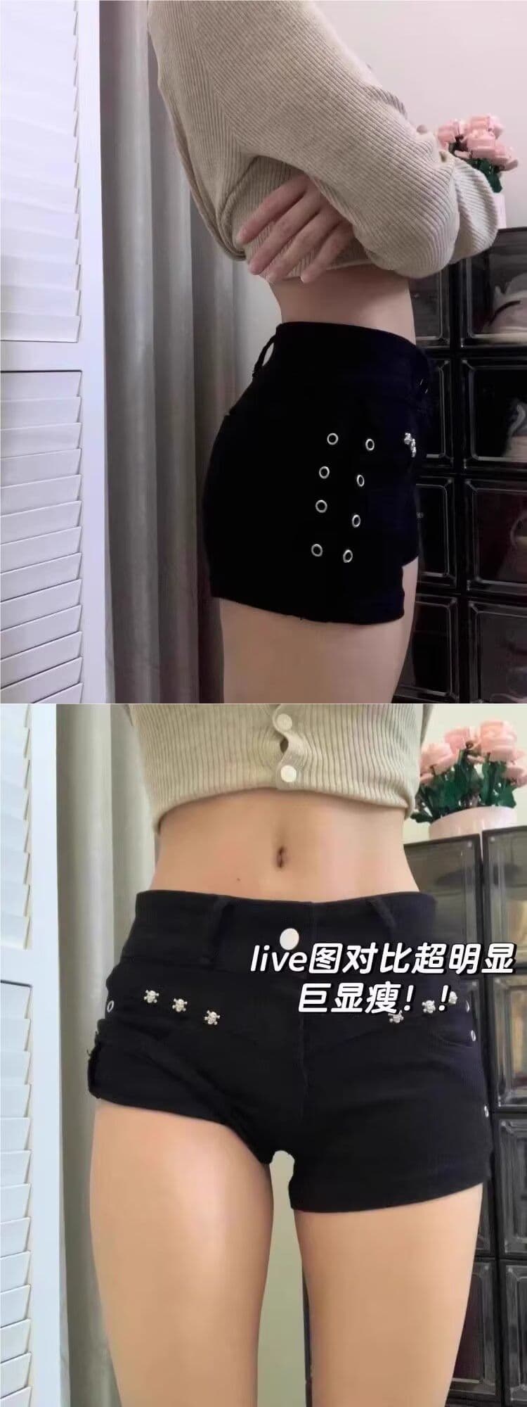 검정색 징 로우 웨이스트 데님 슈퍼 바지 짧은 여성 여름 새로운 아메리칸 핫걸 타이트 y2k 슬림해 보이는 반바지 핫 바지 상세 이미지 2