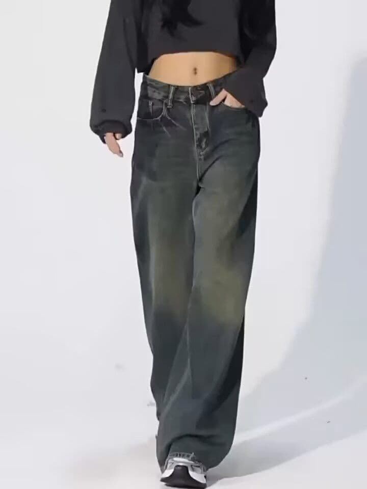 워싱 청바지 아메리칸 레트로 다용도 슬림해 보이는 여성 여름 새로운 로우 웨이스트 핫걸 부츠컷 도루 센스 바닥 청소 바지 상세 이미지 1
