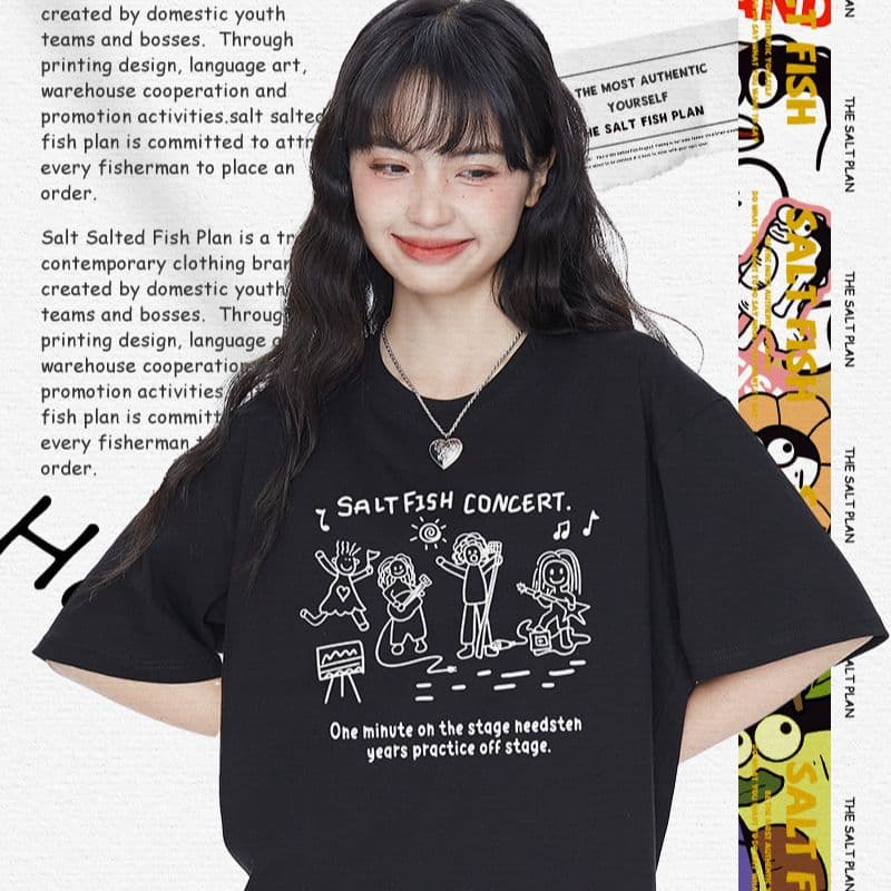 95 면 새로운 높은 품질 한국 스타일 루즈핏 섹션 창의성 재미있는 프린트 반팔 티셔츠 여성 셔츠